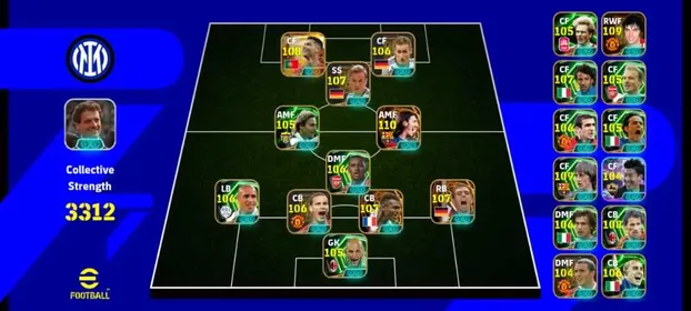 OVR TEAM 3312🔥⚽ EPIC card+Big time 74,Show time card 28✅🔥,Blue lock jersey⚡💥, Android/ios KONAMI ID only✅