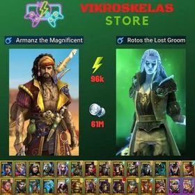 Starter acc with Armanz : 96k energy / 61 mln coins / Rotos, Arix, Ninja + 21 Login Legendaries / Skullcrown + Sinesha