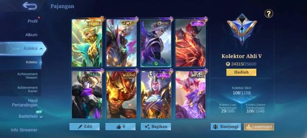 EX 418|LV 30|HERO 73|SKIN 106|EXPERT V|1 MAX EMBLEM|GRANGER PRIME|GRANGER M7|VALE GAARA|CYCLOPS SABER|ALDOUS BLAZING|DYRROTH VENOM|FULL MYSTIC MEOW|4 EPIC|