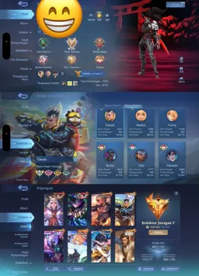 421 Skins. Highest 254 stars. Good win rate. Marksman. 2 Legend. 4 Collector. Fanny Aspirant. Claude Sanrio. Haya 11.11. Alucard star wars. Layla aspirant. Gusion KOF. Guinevere KOF. haya 11.11. granger transformers