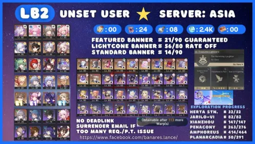 [ASIA LB2] TL70 Castorice + SW999 + Phainon + Mydei + Archer Account