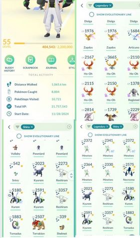 Premium Pokémon GO Account | Level 55 | 221 Legendaries, 143 Shinies, 21 Shiny & Legendaries