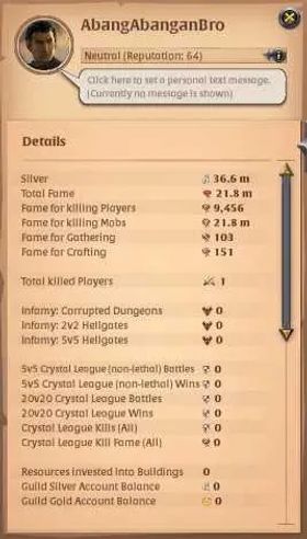 ASIA|21,8M Total Fame - 36M Silver|Ready PVP/PVE With T8 Lv 100 Dagger & T8 Demon Fang|2 Off Hand Lv 100|839 LP|Check SS|AO891