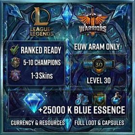 EUW ⸱ LVL 30 | Ranked Ready | Aram Only | Fresh Smurf | Full Loot & Capsules | Hand Made ✅| Full Access ✅| Instant Delivery⚡