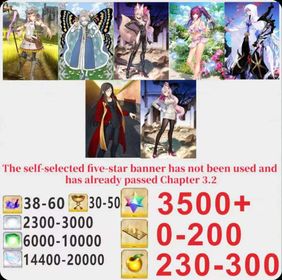 Japen server|3500+ Saint Quartz +Characters in the picture+ Call Sign 0-200 +Golden Fruit 230-300[See Picture]|Optional five stars not used + Plot has passed 3.3|Android|iOS |DCL093|Fate Grand Order