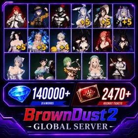[GLOBAL]140000 Diamonds+ Respected Master Roxy+Esteemed Adventurer Eris+Orcbolg Goblin Slayer+Beachside Angel Teresse(+4)+Daydream Bunny-Murphyia(+5)+Summer Vacation Dalvi(+5)+Stray Cats Rou(+5)+Dream Bride Eclipse(+5)+Frozen Queen Wilhelmina(+5)+Last Hope Loen+Hedonist Liberta+Masquerade Bunny Celia+Dancing Snowflake Yumi+Fist of Conviction Yozakura+Gentle Destroyer Yomi+Kind Ruthlessness Hikage+Noble Flame Ikaruga| Single draw coupon:2470 |5★ Recruitment Ticket*3 +|5★ Draw Ticket*10|random 50-100 five-star clothing+ 50-100 UR weapons|[Fast delivery] BrownDust 2 Account BDust 2