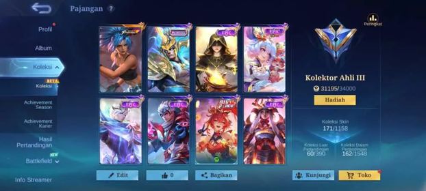 EX 409|LV 66|HERO 127|SKIN 171|EXPERT III|ALL MAX EMBLEM|KARINA KOF|FANNY P.ACE|HYLOS MYTHIC|NANA EPIC|GUSION EPIC|FREYA EPIC|LUNOX EPIC|MASHA DRAGON TAMER|
