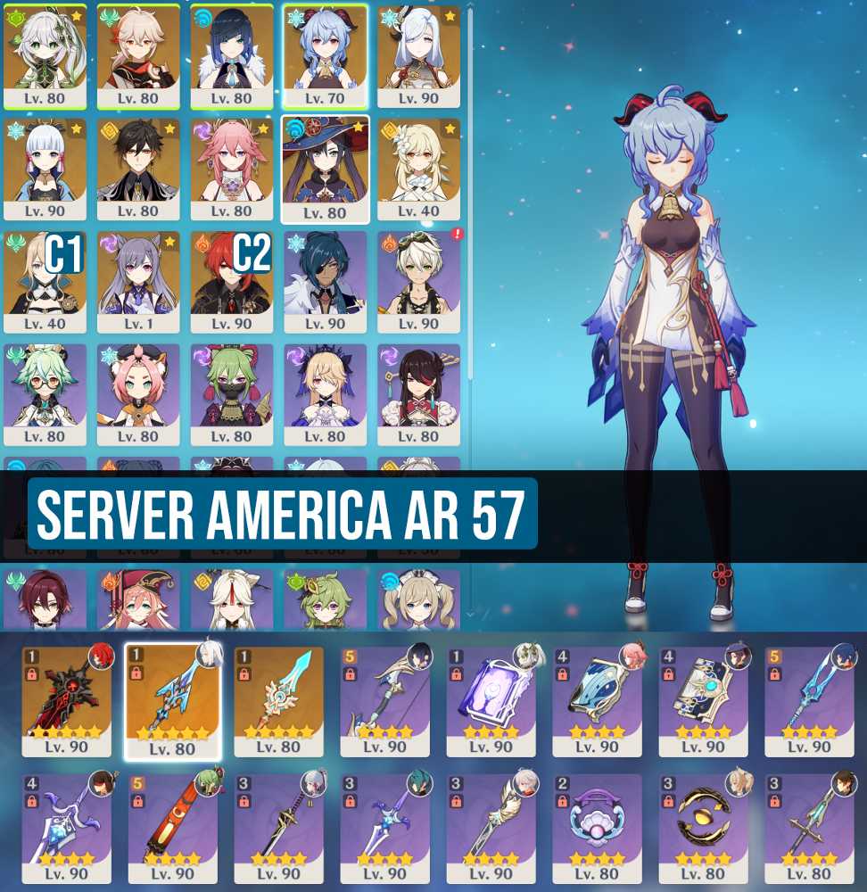 Compte Genshin Impact AR46 EU - Ganyu, Kazuha, Mona, Keqing + Armes 5*