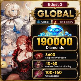Global | 190000+ Diamonds, 3600 Single draw coupon, 5-star Recruitment Tickets *3, 100-160 UR weapons, Beachside Angel Teresse, Hedonist Liberta, Five-star coupons*3-5, random 40-60 five-star clothing