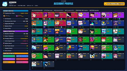 GEMS SPENT 3714 💙 20k TROPHY 💙 46 SKINS 💙 GODZILLA BUZZ 💙 ROBO MIKE 💙 SQUAD BUSTER SHELLY 💙 SUPER RANGER BROCK YELLOW 💙 CLASSIC DYNAMIKE 💙 CUPID PIPER 💙 MARIPOSA PIPER 💙 MEGA BOX DARRYL 💙 STONE TROLL LOU 💙 SHARKTOOTH COLT 💙 DJ FRANK 💙 50 BRAWLERS 💙 5 MAX