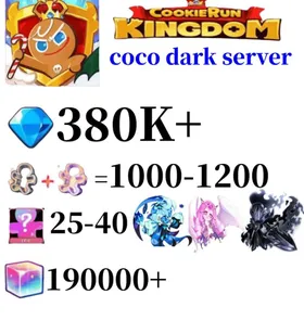 coco dark server|380K+ Crystals | 1000～1200 Cookie Cutters | random 25-35 Epic Cookies+Eternal Sugar Cookie+Shadow Milk Cookie+Silent Salt Cookie+190000 Rainbow Cube+10000K gold coins|Beast's Heritage Selection Chest is not used|Ancient Cookie Selection Chest|Legendary Cookie Selection Chest | Plot progress 1-3] iOS/Android Cookie Run: Kingdom