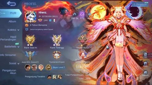 Hero 133|Skin 399|HighImmo 104|Legend Lunox,Aspirant Layla,SAKURA,TF Roger,CC(YSS,Nata),Lbox Kimmy,Lance Champion,2 STUN|ML720Z
