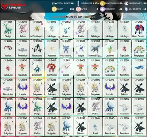 Shiny Dialga 4K ✨Shiny Palkia 3,9K ✨Legendary: 120 ✨Shiny: 131 ✨Shiny:Tapu Koko,Latios,Kyurem,Tapu Fini,Cresselia ✨65lvl-Pokemon Go Account