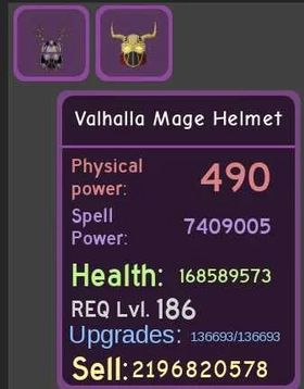 Dungeon Quest Reborn - Valhalla Mage Helmet Pot 7.40(Purple)