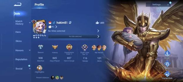 Global Hero 116 Skin 101: Saint Seiya (Hou Yi) GM Gan&Mo, Many Epic Hou Yi, Arthur, Daji, Dun, Fang, etc Log LI