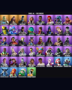 44 Skins Slayer Juice WRLD ⭐️ Spectra Knight ⭐️ Kado Thorne ⭐️ Omegarok ⭐️ Ahsoka Tano ⭐️ Shuri ⭐️ Yulejacket ⭐️ Shadow Blade Hope ⭐️ Fish Thicc ⭐️ Peelverine ⭐️ Nyanja ⭐️ Solid Snake ⭐️ Mysterio ⭐️ Dynamo TNTina ⭐️ Hope ⭐️ Mae ⭐️ Daigo ⭐ m9784415631
