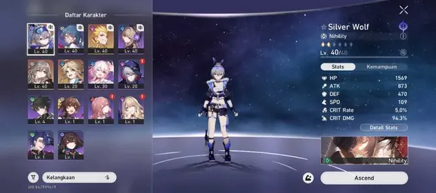 Asia | TL 23 | Silverwolf + Gilgamesh | Stellar Jade 1700 + Tickets 3 | Wrap Banner Limit Guaranteed | GCS 1 | Story Jarilo VI | Username Unset Birthday Unset
