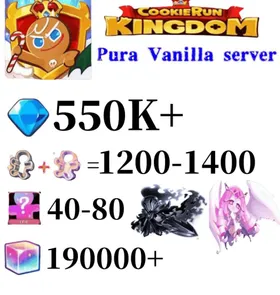 Pura Vanilla server|550K Crystals | 1200～1400 Cookie Cutters | random 40-80 Epic Cookies+Eternal Sugar Cookie+Silent Salt Cookie+190000 Rainbow Cube|Beast's Heritage Selection Chest is not used|Ancient Cookie Selection Chest|Legendary Cookie Selection Chest | Plot progress 1-3] iOS/Android Cookie Run: Kingdom