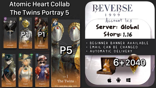 Global | Lvl 3 | 6 ☆: P5 The Twins+ P1 Ulrich+P1 Shamane+Corvus+3x6☆    | ST1-16 | Novice Banner available | #r022