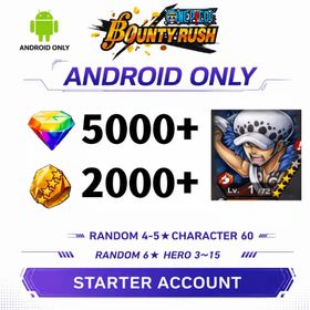 Global[Android/Only][5000-5200RD][1700-2000 GF]+[Trafalgar Law]+60+ Random 4-5 Star Characters+Random 6 Star Character 3-15[Fast delivery][Beginner Account]|ONE PIECE Bounty Rush