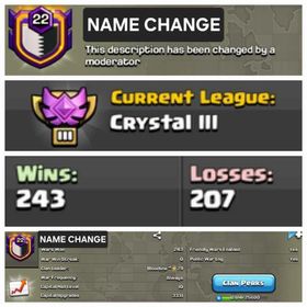 Level 22 name change clan || crystal 3 || clan capital 10 || warlog 243-207