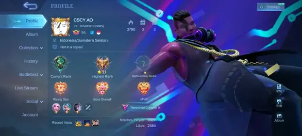 Mobile legends ACC Winrate All Season 61% Emblem Full Hero Full Level 94