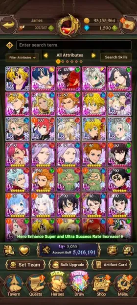 Global, 1.590💎Newest UR Gawain, 5Mil buff, 7LR + 9UR + 9 collab chars : 7 Rezero chars + 2 chars Gachiakuta, have UR Nemesis Meliodas LR 2/6 + newest UR Gawain + MerlinEscanor + Special Reward Box, Story at chap 12 + Side Story all fresh untouch