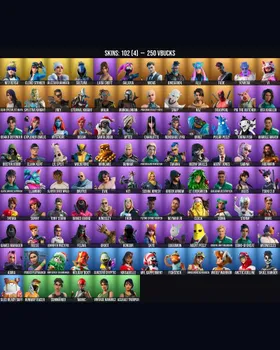 102 Skins Lara Croft ⭐️ Deadpool ⭐️ Meowscles ⭐️ Midas ⭐️ Galaxia ⭐️ Fishstick ⭐️ Poised Playmaker ⭐️ Skye ⭐️ Assault Trooper ⭐️ Tony Stark ⭐️ Reaper ⭐️ Jennifer Walters ⭐️ Slayer Juice WRLD ⭐️ Mystique ⭐️ Mandalorian ⭐️ Groot ⭐️ Kondor ⭐ m9961287499