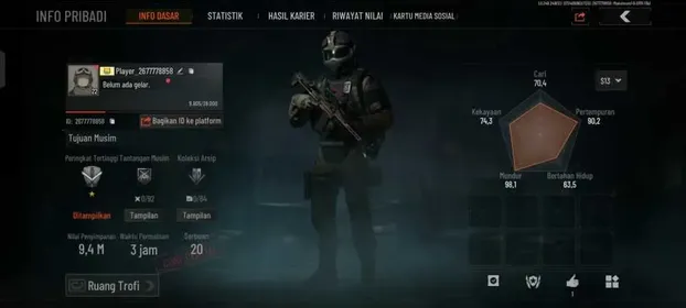 Mobile|Starter|LV 22|SV 9.4M|CV 7.54M|AKM T,Vector9,M110,SPR310 skinned weapons|LogInfinite(AB712Z)