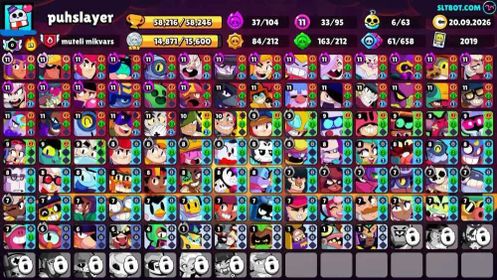 58K Trophies LVL163 | 95/107 Brawlers | 33 Max Brawlers - 20 Hypercharges | 186 Skins | 653 Pins | 381 Icons | 198 Sprays