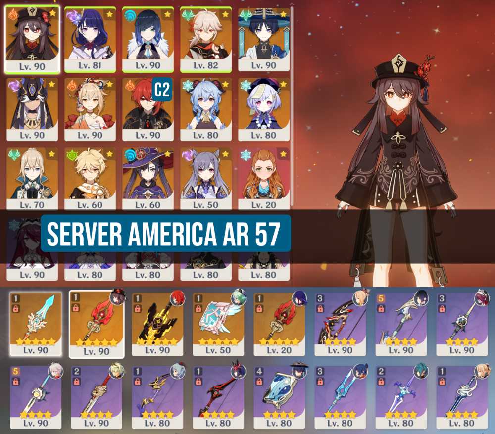 Compte Genshin Impact PC – Kazuha C3, Hu Tao, Raiden Shogun, Diluc C1, Ayaka + Mistsplitter Reforged – AR51