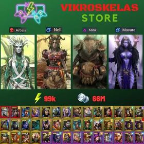 Starter with 2 Mythical - Arbais and Nell : 99k energy / 66 mln coins / Krisk, Mavara, Genzin, Arix, Ninja + 22 Login Legendaries