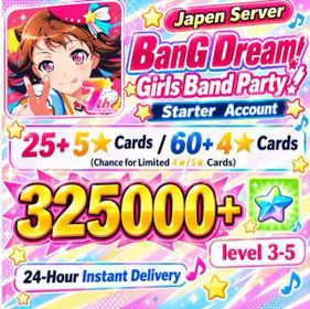 JAPEN|[Fast delivery] 325000+Star Stones+[25-35 five-star heroes]+60-80 random four-star heroes, account level 3~5+Account songs not in use/ Android/iOS universal Band Party Bandori Starter Reroll Account BanG Dream! Girls Band Party!