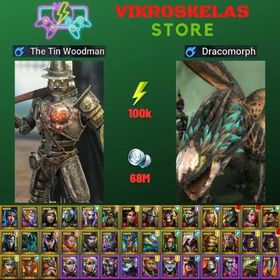 Starter acc with Tin Man : 100k energy / 68 mln coins / Dracomorph, Lonatharil, Arix, Ninja + 22 Login Legendaries / Madame Serris