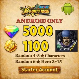Global[ANDROID/Only][5000-5200RD][1000-1200 GF]+[4★ Kuzan]+60+ Random 4-6 Star Characters[Fast delivery][Beginner Account]|ONE PIECE Bounty Rush