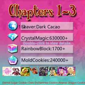 Dark Cacao|Eternal Sugar Cookie+Dark Enchantress Cookie+Ananas Dragon Cookie+Burning Spice Cookie+Dark Cocoa+Thor Cookie+Shining Star+Condensed cream|Crystals630000+|Rainbow Cubes240000+|Cookie Cutters1700+|Chapters 1-3 iOS/Android/Starter Account|596553H