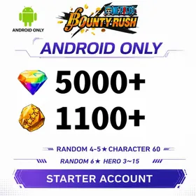 Global[ANDROID/Only][5000-5200RD][1000-1100 GF]+80+ Random 4-5 Star Characters[Fast delivery][Beginner Account]|ONE PIECE Bounty Rush