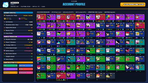 GEMS SPENT 11165 💙 34k TROPHY 💙 125 SKINS 💙 VALKYRIE JANET 💙 SOVEREIGN RICO 💙 GODZILLA BUZZ 💙 LIGHT MECHA BO 💙 SURGE LIGHTYEAR 💙 SQUAD BUSTER SHELLY 💙 MOLDY MIKE 💙 SPONGEBOB EL PRIMO 💙 TRASH GOBLIN DARRYL 💙 STELLAR SHELLY 💙 EL BROWN 💙 85 BRAWLERS 💙 6 MAX