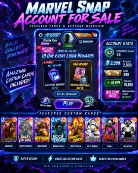 Marvel Snap account collection lvl 19.691 343 cards colllected