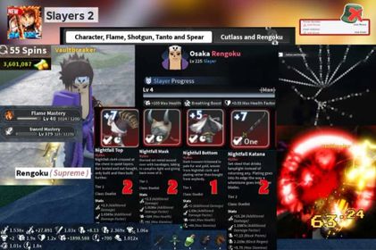 🔥69 | Slayer 2 |👑Rengoku | LV.225 |✅Ranked mode | ⚔️Nightfall Katana|👺Nightfall Mask -Nightfall bottom -Nightfall top🔥Flame Breathing |🔓Clean • Account/phone not verified