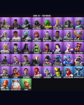 43 Skins Aura ⭐️ The Machinist ⭐️ Slayer Juice WRLD ⭐️ Megalo Don ⭐️ Rust ⭐️ Doom ⭐️ Blitz Knight ⭐️ Ziggy ⭐️ Captain Jones ⭐️ T-60 Power Armor ⭐️ Synthwave ⭐️ Emma Frost ⭐️ Jade ⭐️ Brite Raider ⭐️ War Machine ⭐️ Shuri ⭐️ Vanguard Zadie ⭐ m9274825493