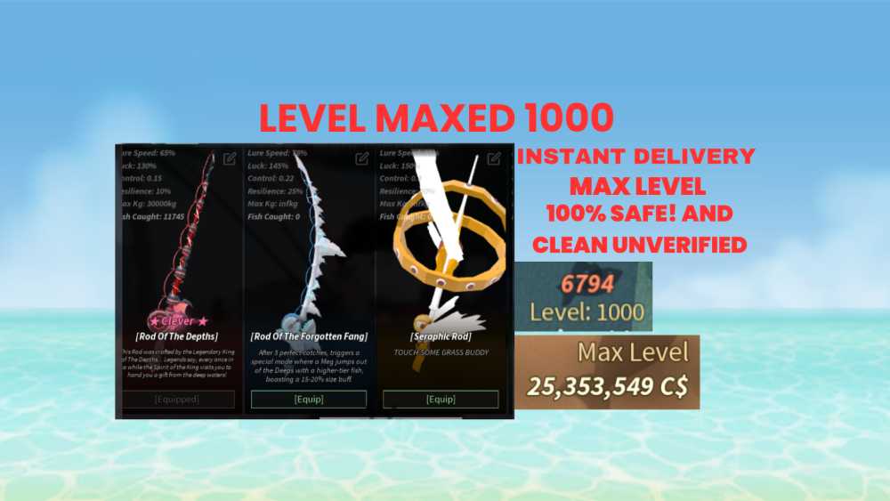 [ INSTANT DELIVERY ] |LEVEL 1000 MAXED| A LOT OF ROD | 25M+C$ | 100% ...