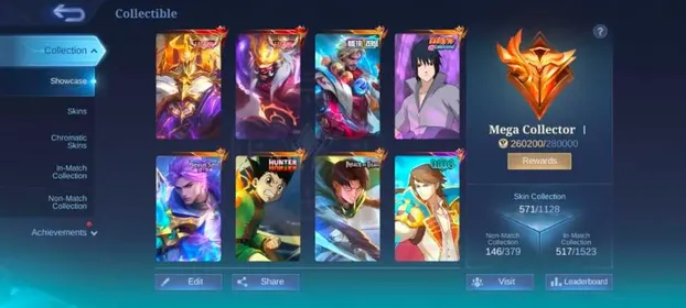 ML# 1555 Mega 1 legend 2 KOF 3 Naruto Sasuke aspirnt 2 Ducati 2 Star war's 2 JJK Yin metro zero Roger Prime 3 HXH dyrotth allstar Moskov tranfer 3 Levi martis nexus Nolan lucky 15 collector 5