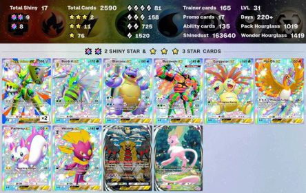 5210 ENG cards ✨2 Crown (Lilligant, Miraidon ex) ✨Total Shiny 44 ✨3*(AR+) 10 ✨Poke Gold 48 ✨Wonder Hourglass 3256 ✨Shinedust 392090