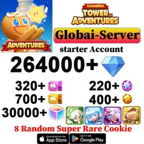 【Global Servers】264000+ Diamonds | 320+ Special Cookie Tickets | 700+ Basic Cookie Tickets+30000 Rainbow cubes | 7 Random Super Rare Cookie | Chamomile cookie+Cream Soda Cookie+Sundae Cookie+ Lemon Zest Cookie /CookieRun: Tower of Adventures