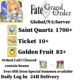 GLOBAL NA server| 1700 +Saint Quartz+ Oberon+Scáthach-Skaði+ ticket×10+ Golden Fruit×85+ [See Picture]Passed some chapters|Fate Grand Order