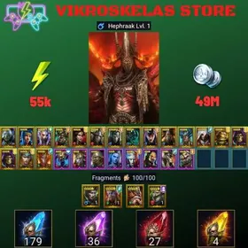 Starter with Hephraak + Shards : 179 Ancient, 36 Void, 27 Primal, 4 Sacred | Ninja + 19 Login Legendary | Mine max