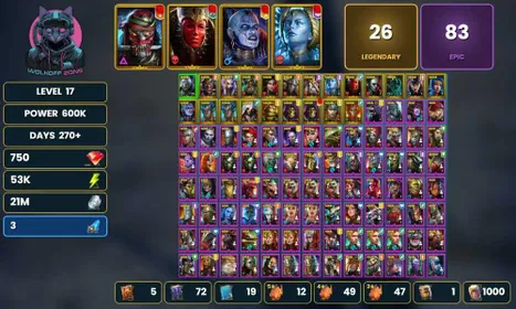 Ieyasu,Mother Cybele,Narma!26 Legendary, 83 Epic Champion! 3 Ancient Shard! 53K Energy, 21M Silver, 750 Gems! Changeable Mail, No Ban, No Link