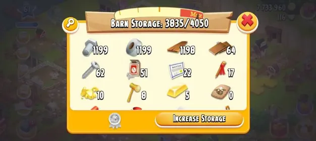 Level 61 | Barn 4000 | Silo 2000 | 3800 Barn Materials | 7.7M Coins | 116 Diamonds | HDA55
