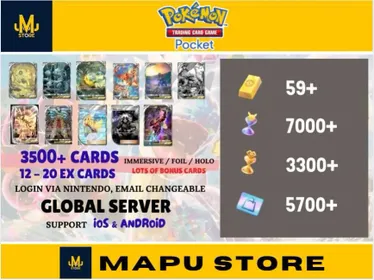 Pokemon TCG Pocket Account 🐦‍🔥 12-20 EX Card + 7k Pack Hourglass + 59 Gold + 3.3k Wonder Hourglass + 5,7k Ticket Shop